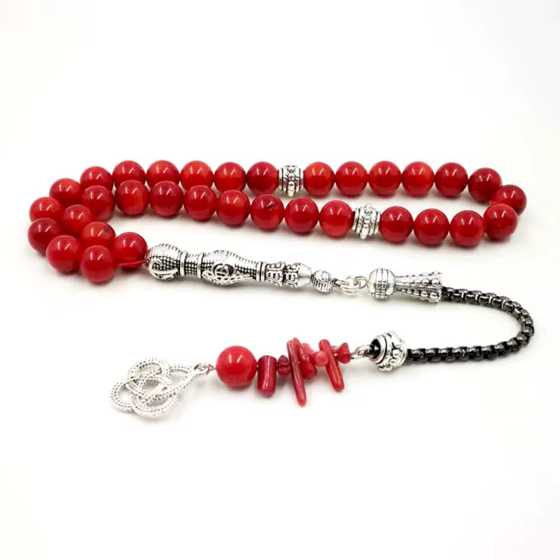 Tasbih Natural Coral and Coral Reef Tassel Eid Gift Ramadan Accessories Arabic Fashion 33 Beads Bracelet Muslim Prayer Beads