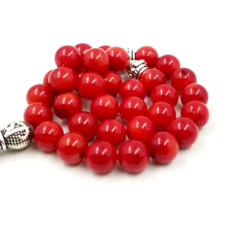 Tasbih Natural Coral and Coral Reef Tassel Eid Gift Ramadan Accessories Arabic Fashion 33 Beads Bracelet Muslim Prayer Beads
