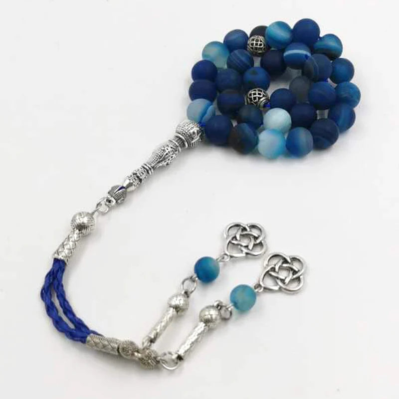 Tasbih Men Natural Matte Blue Agates Stone Prayer Beads Muslim Misbaha Gift 33Beads Professional Islamic Rosary Bead