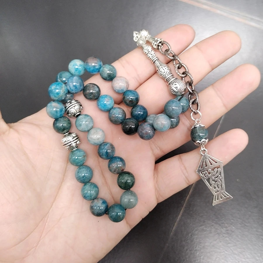Tasbih Natural Apatite Stone Eid Gift Islamic Misbaha Rosary Arabic Fashion Circle Energy Jewelry Gift 33 Prayer Beads