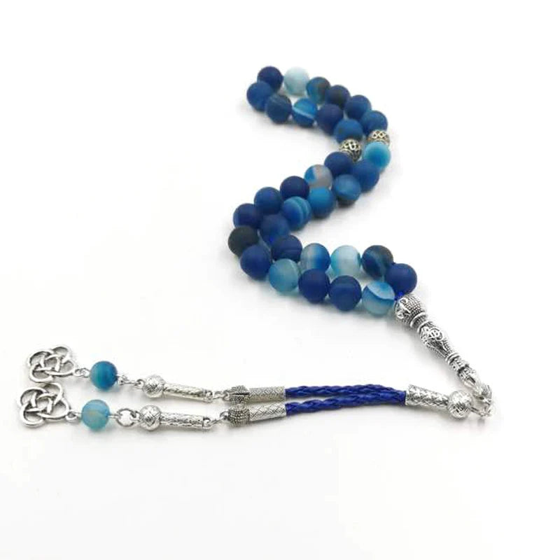 Tasbih Men Natural Matte Blue Agates Stone Prayer Beads Muslim Misbaha Gift 33Beads Professional Islamic Rosary Bead