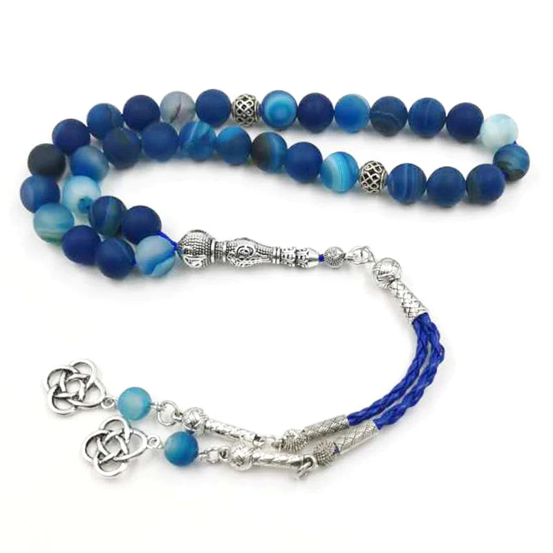 Tasbih Men Natural Matte Blue Agates Stone Prayer Beads Muslim Misbaha Gift 33Beads Professional Islamic Rosary Bead