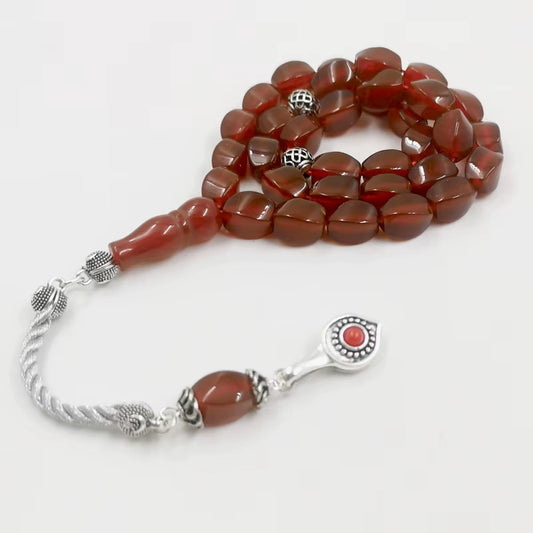 Gemstone Tasbih Natural Brazil Red Agate Stone Islamic Misbaha Bracelet Prayer Bead Turkish Fashion Gift Eid Muslim Accessories