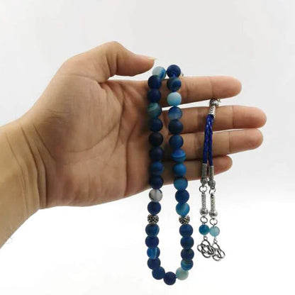 Tasbih Men Natural Matte Blue Agates Stone Prayer Beads Muslim Misbaha Gift 33Beads Professional Islamic Rosary Bead