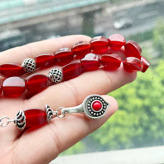 Gemstone Tasbih Natural Brazil Red Agate Stone Islamic Misbaha Bracelet Prayer Bead Turkish Fashion Gift Eid Muslim Accessories