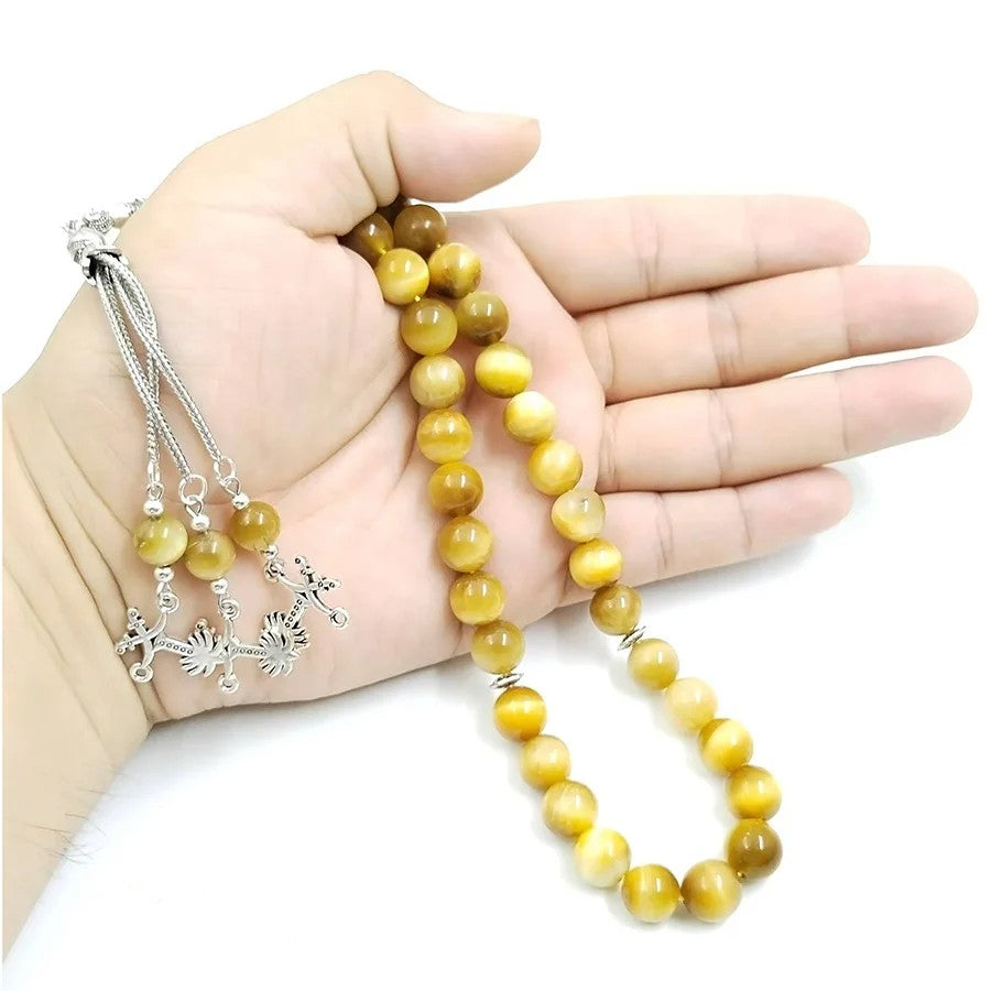 Tasbih chapelet - Pierre d'oeil de tigre jaune naturelle