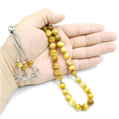 Tasbih chapelet - Pierre d'oeil de tigre jaune naturelle