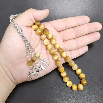 Tasbih chapelet - Pierre d'oeil de tigre jaune naturelle