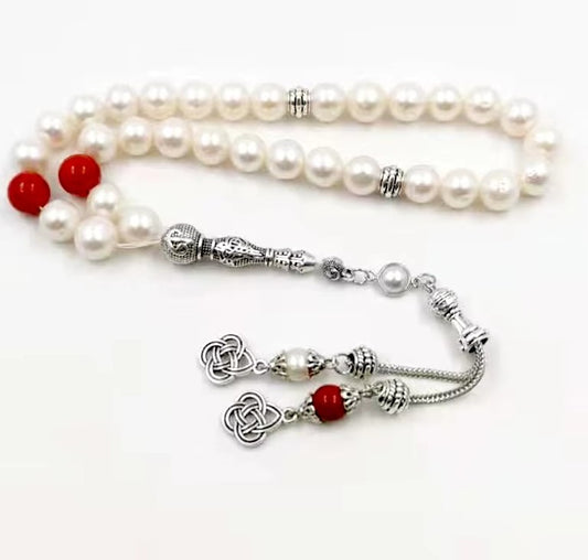 Tasbih chapelet - Perles d’eau douce naturelles –  Agates rouges